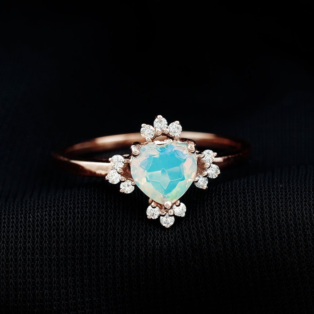 Natural 0.75 Carat Opalescent Heart Engagement Ring with Diamond
