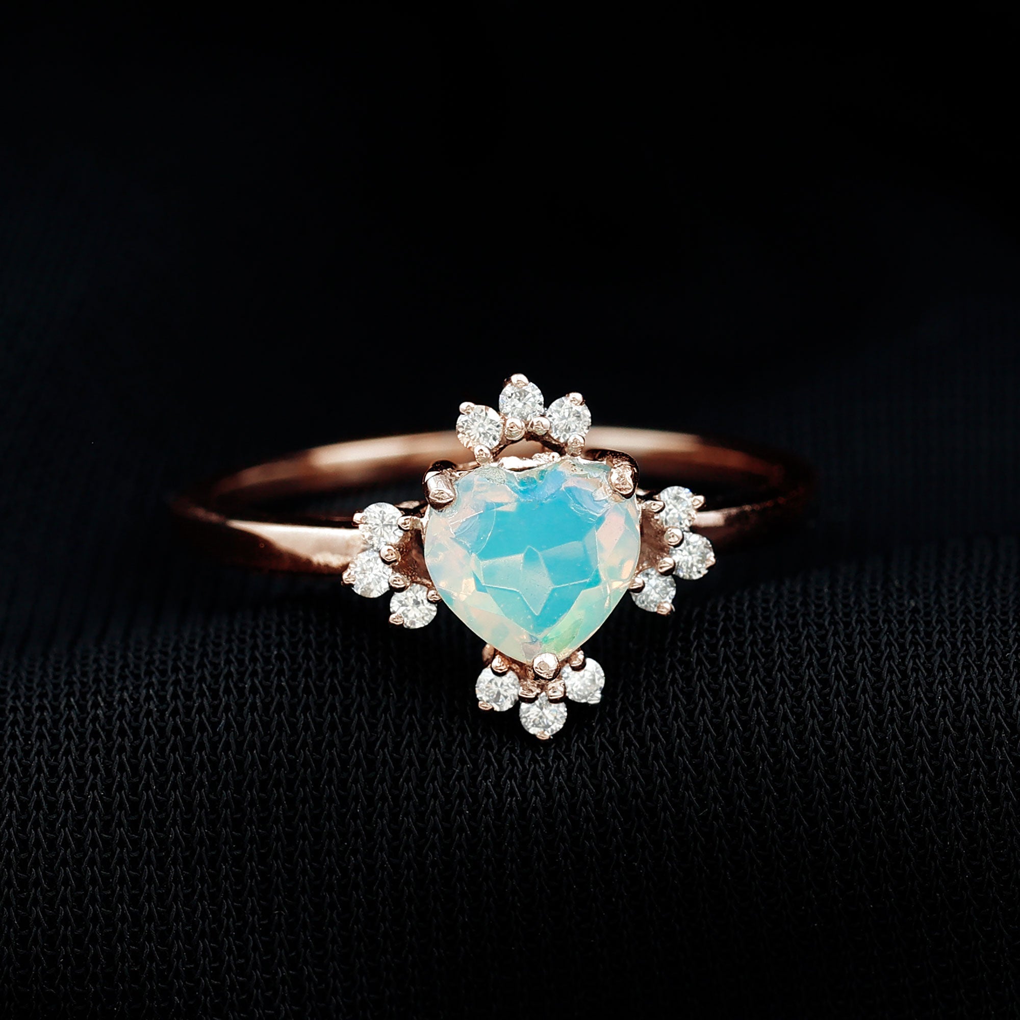 Natural 0.75 Carat Opalescent Heart Engagement Ring with Diamond