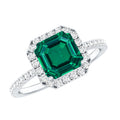 AAAA Quality Lab Created Emerald Asscher Cut Engagement Ring with Diamond