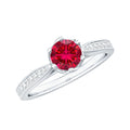 0.6 Carat Round Shape Lab Created Ruby Solitaire Engagement Ring with Diamond