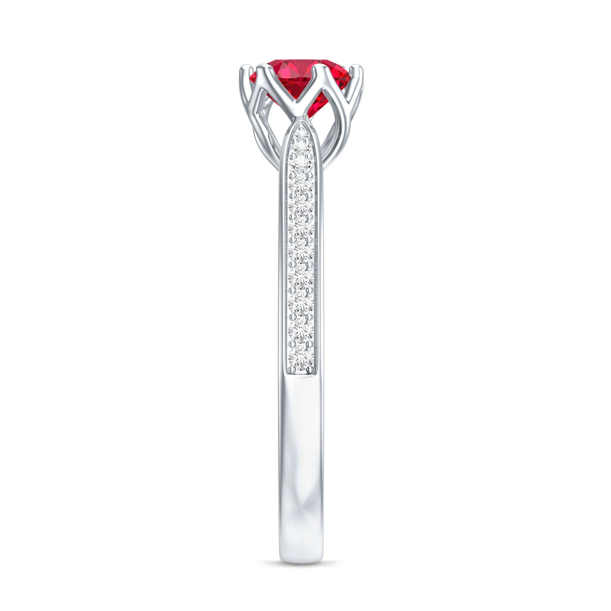 0.6 Carat Round Shape Lab Created Ruby Solitaire Engagement Ring with Diamond