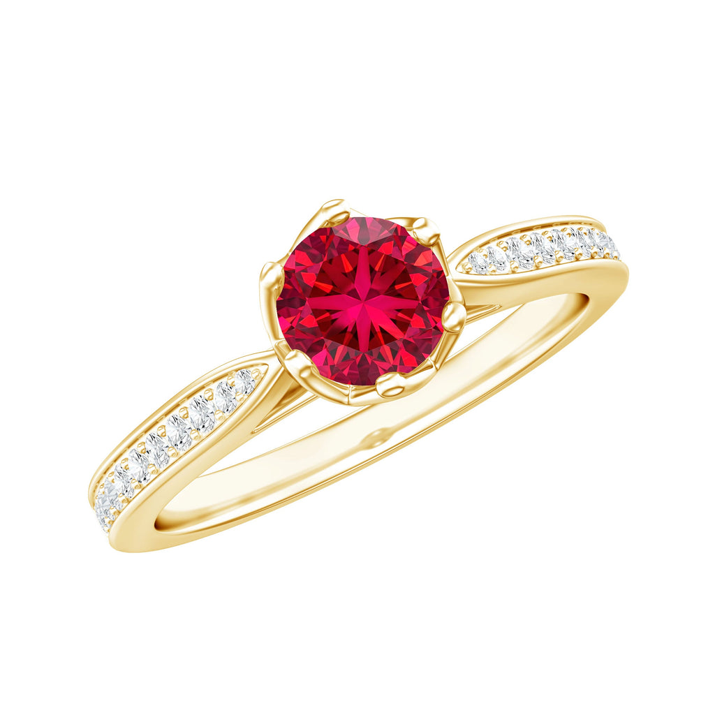 0.6 Carat Round Shape Lab Created Ruby Solitaire Engagement Ring with Diamond