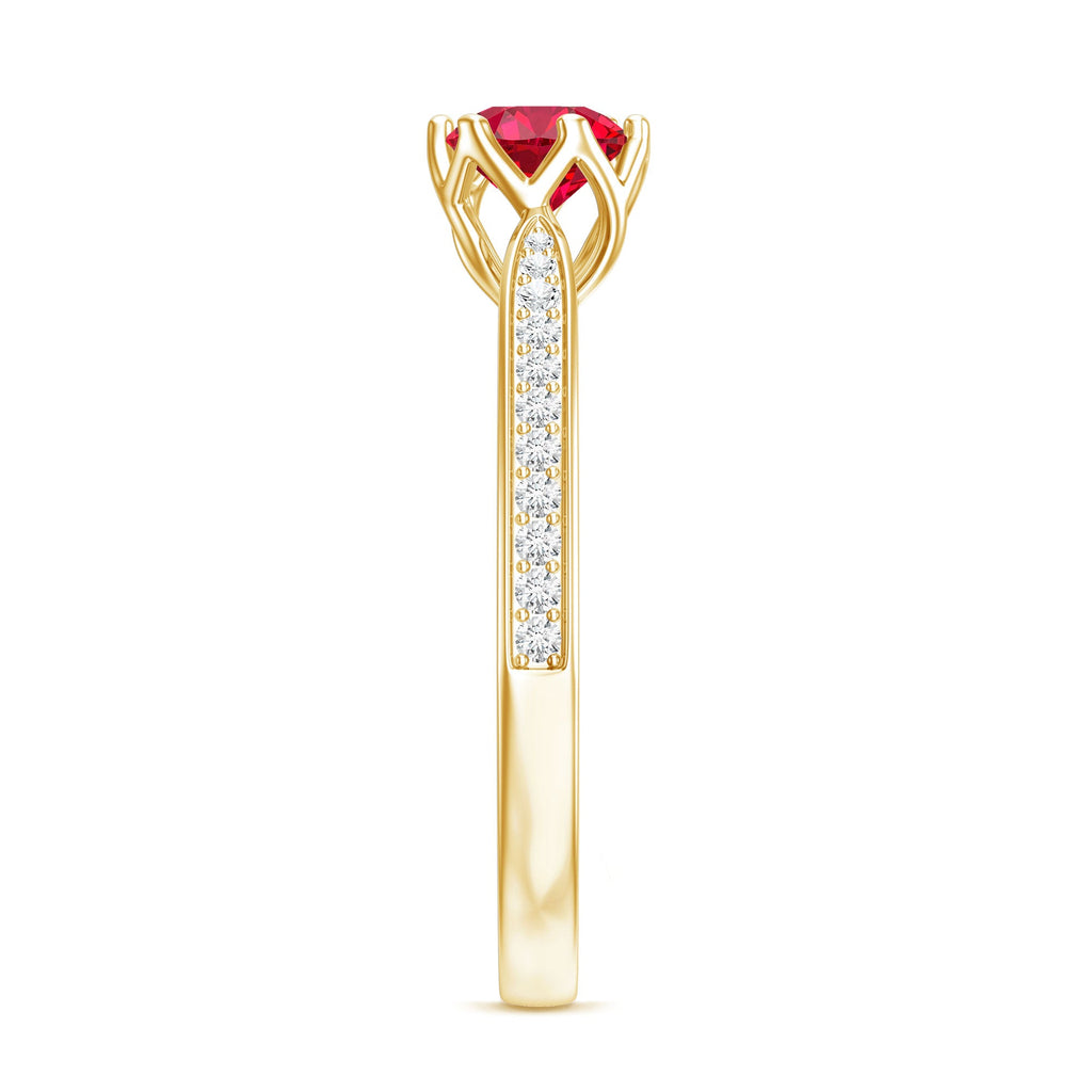 0.6 Carat Round Shape Lab Created Ruby Solitaire Engagement Ring with Diamond