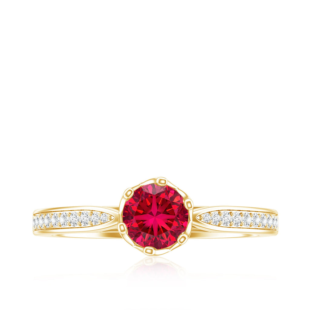 0.6 Carat Round Shape Lab Created Ruby Solitaire Engagement Ring with Diamond