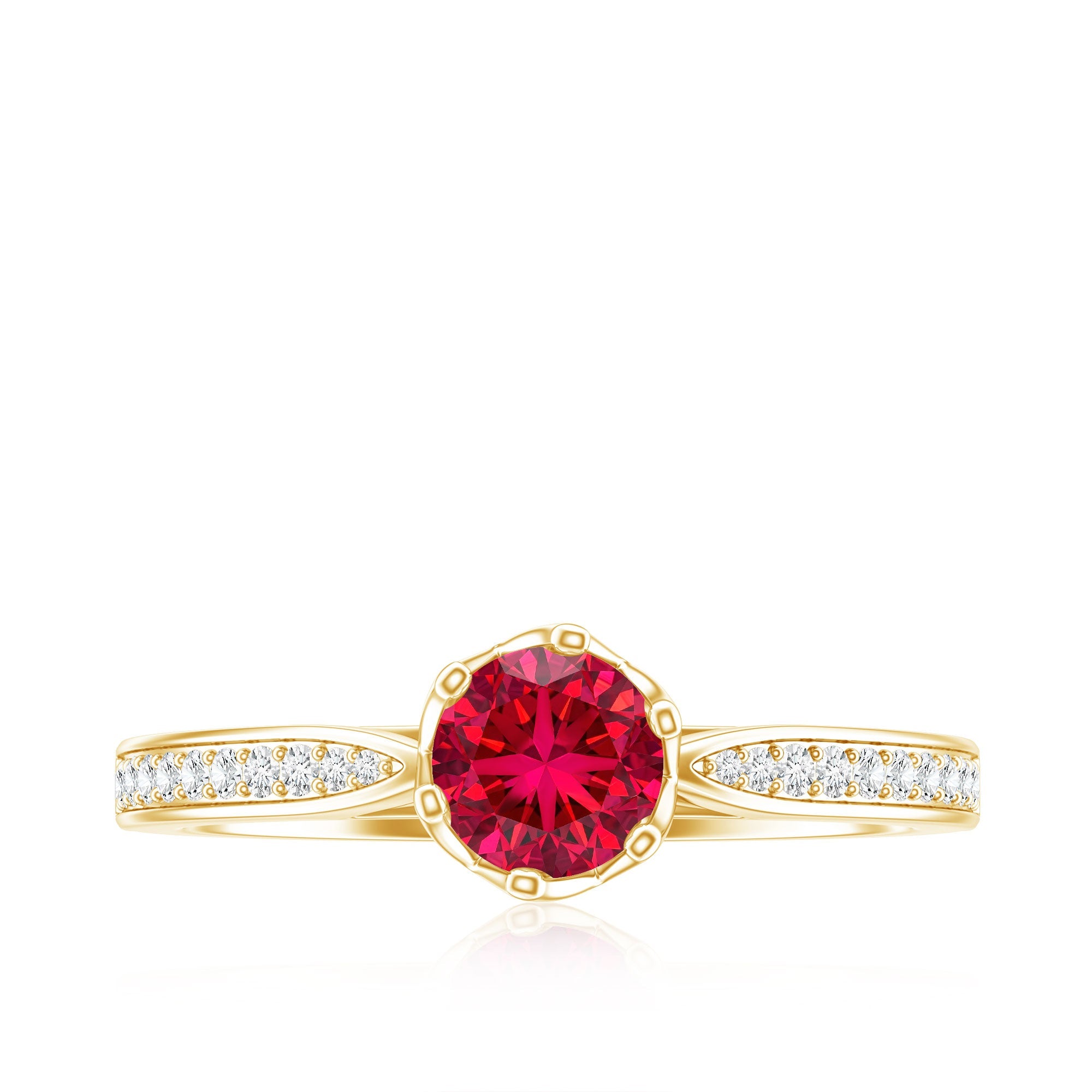 0.6 Carat Round Shape Lab Created Ruby Solitaire Engagement Ring with Diamond