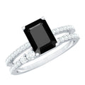Emerald Cut Created Black Diamond Ring Set with Diamond