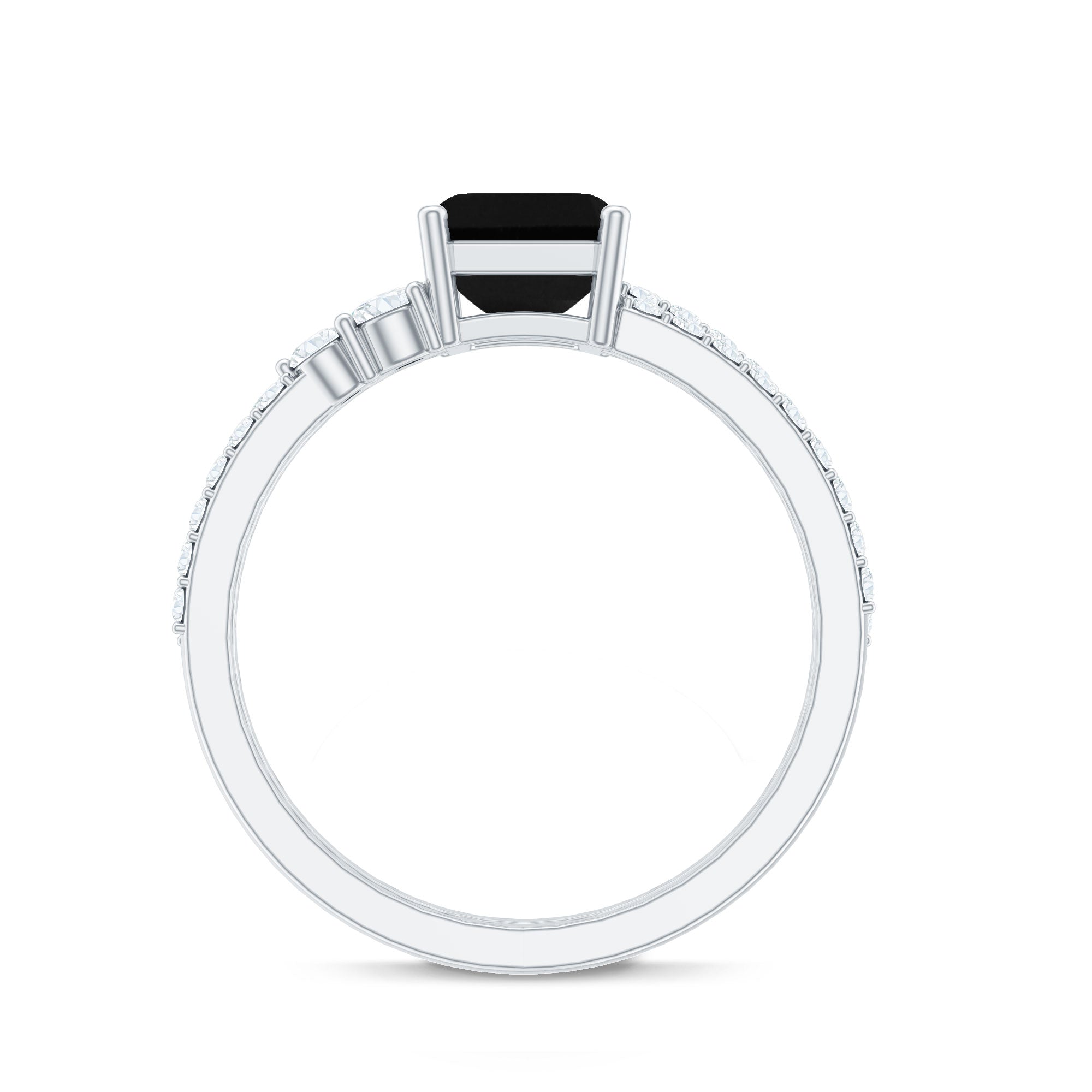 Emerald Cut Created Black Diamond Ring Set with Diamond