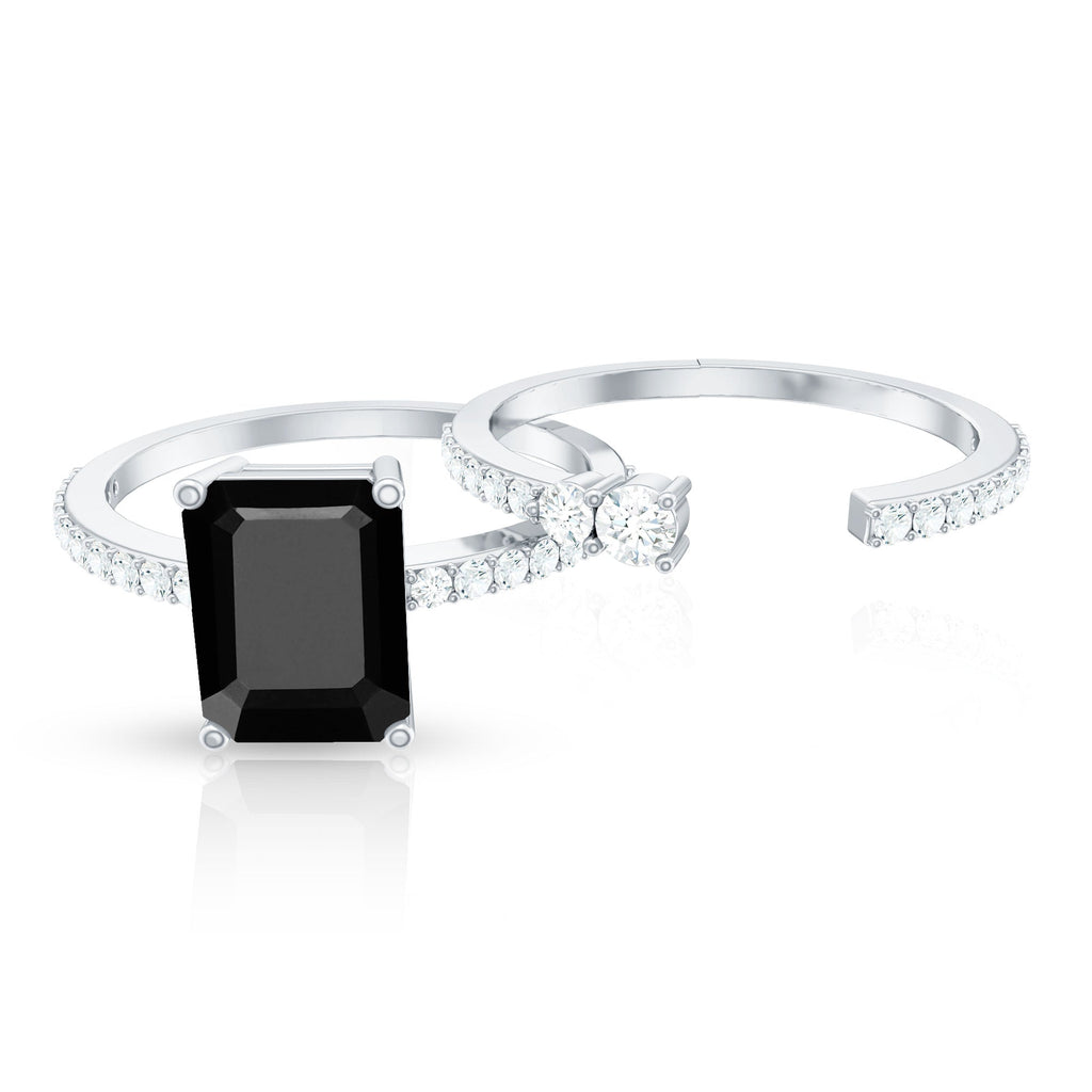 Emerald Cut Created Black Diamond Ring Set with Diamond