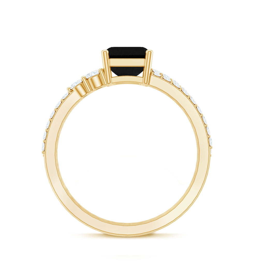Emerald Cut Created Black Diamond Ring Set with Diamond