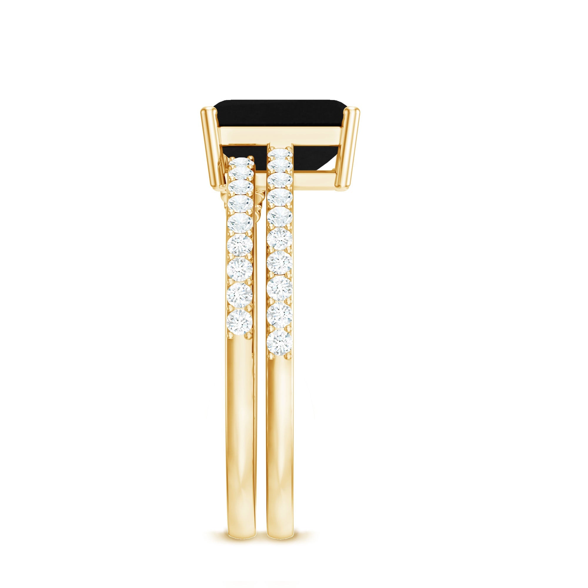 Emerald Cut Created Black Diamond Ring Set with Diamond