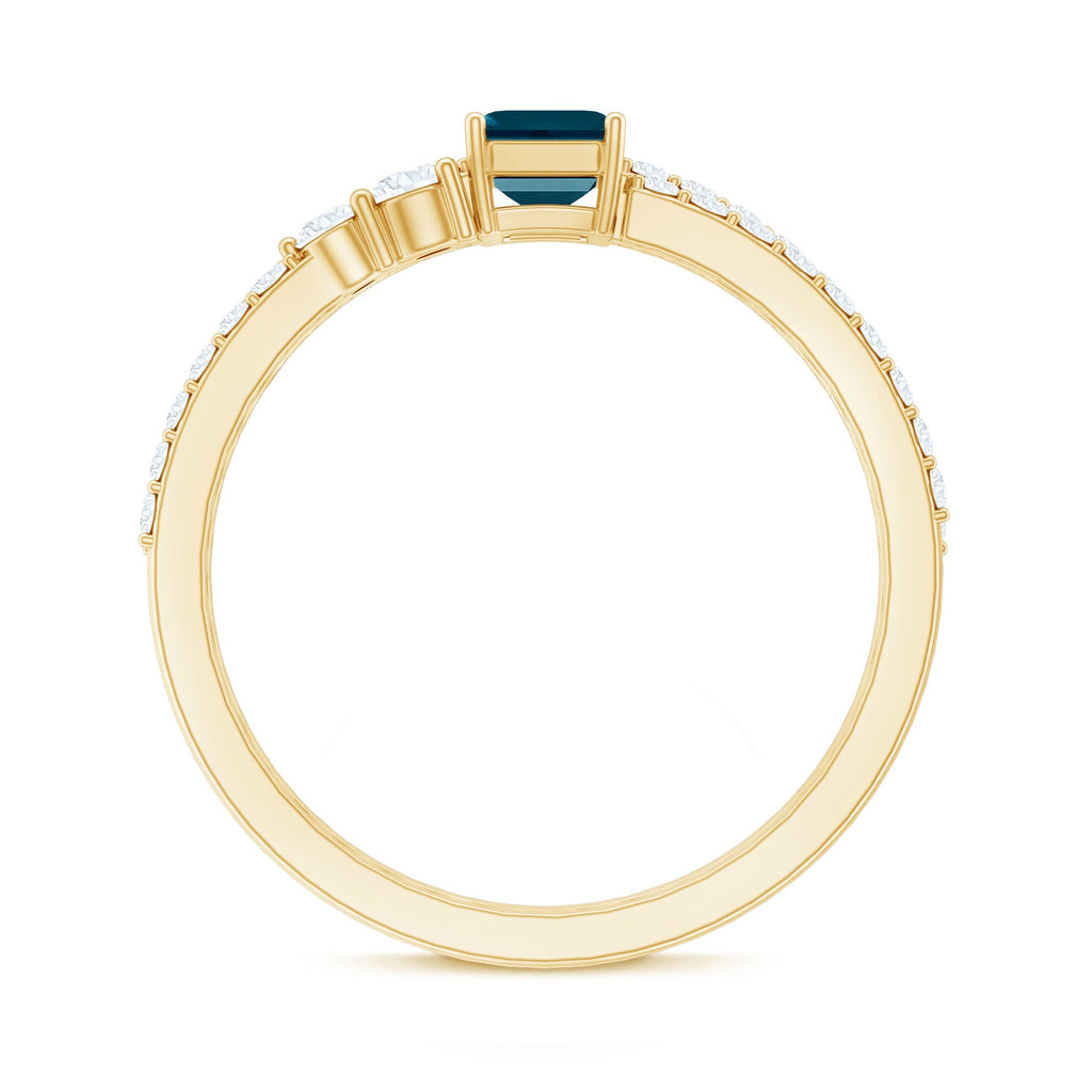 0.7 Carat Emerald Cut London Blue Topaz Wedding Ring Set with Diamond