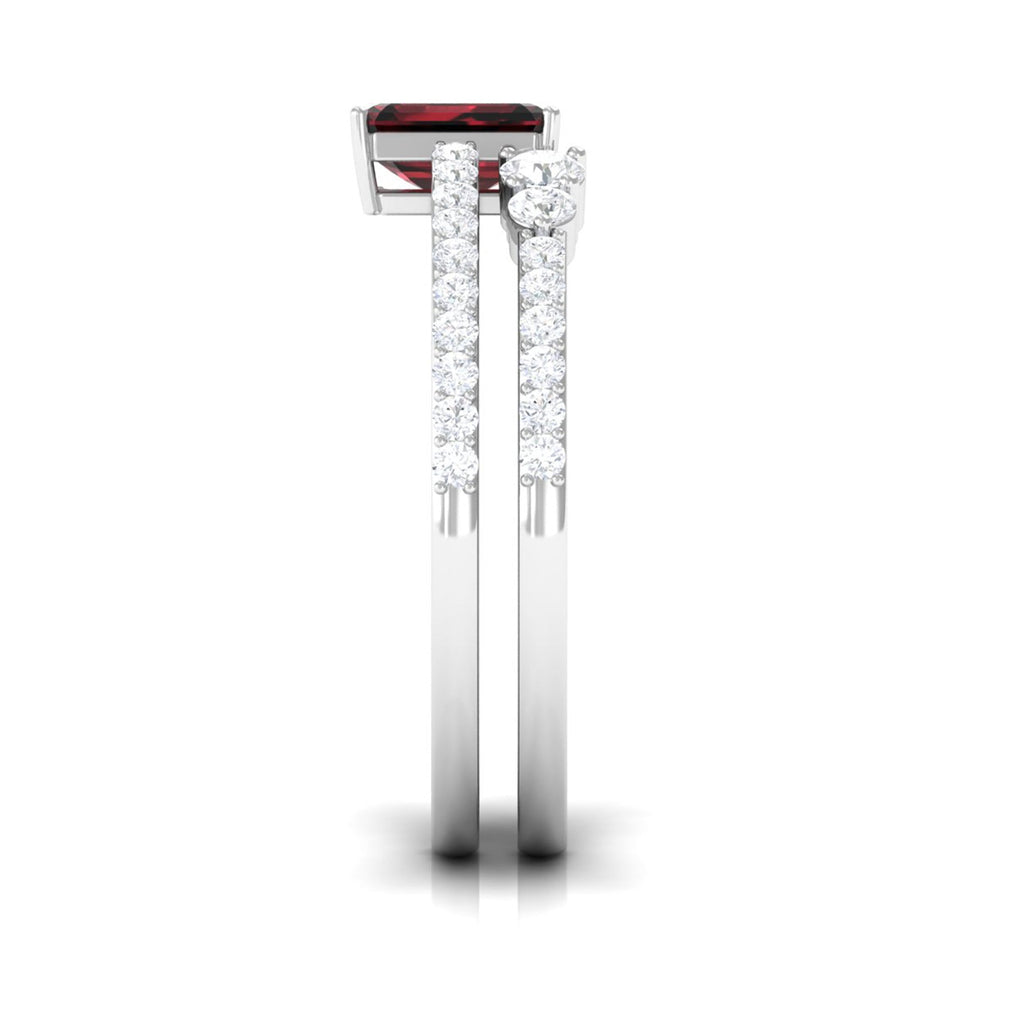 Real Garnet Diamond Emerald Cut Engagement Ring with Enhancer