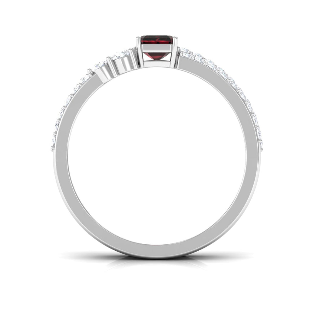 Real Garnet Diamond Emerald Cut Engagement Ring with Enhancer