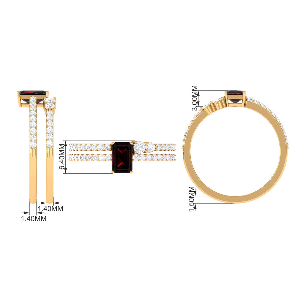 Real Garnet Diamond Emerald Cut Engagement Ring with Enhancer