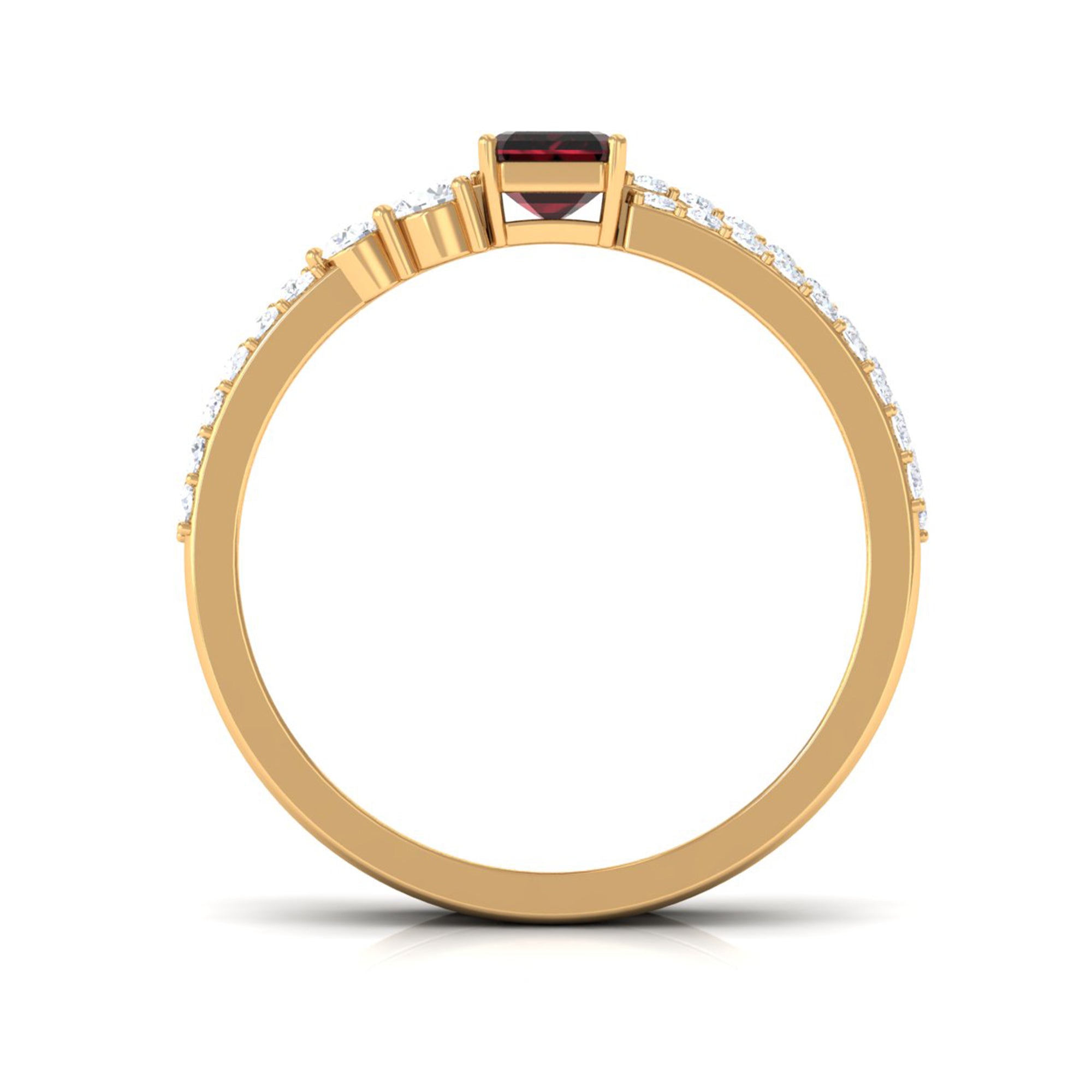 Real Garnet Diamond Emerald Cut Engagement Ring with Enhancer
