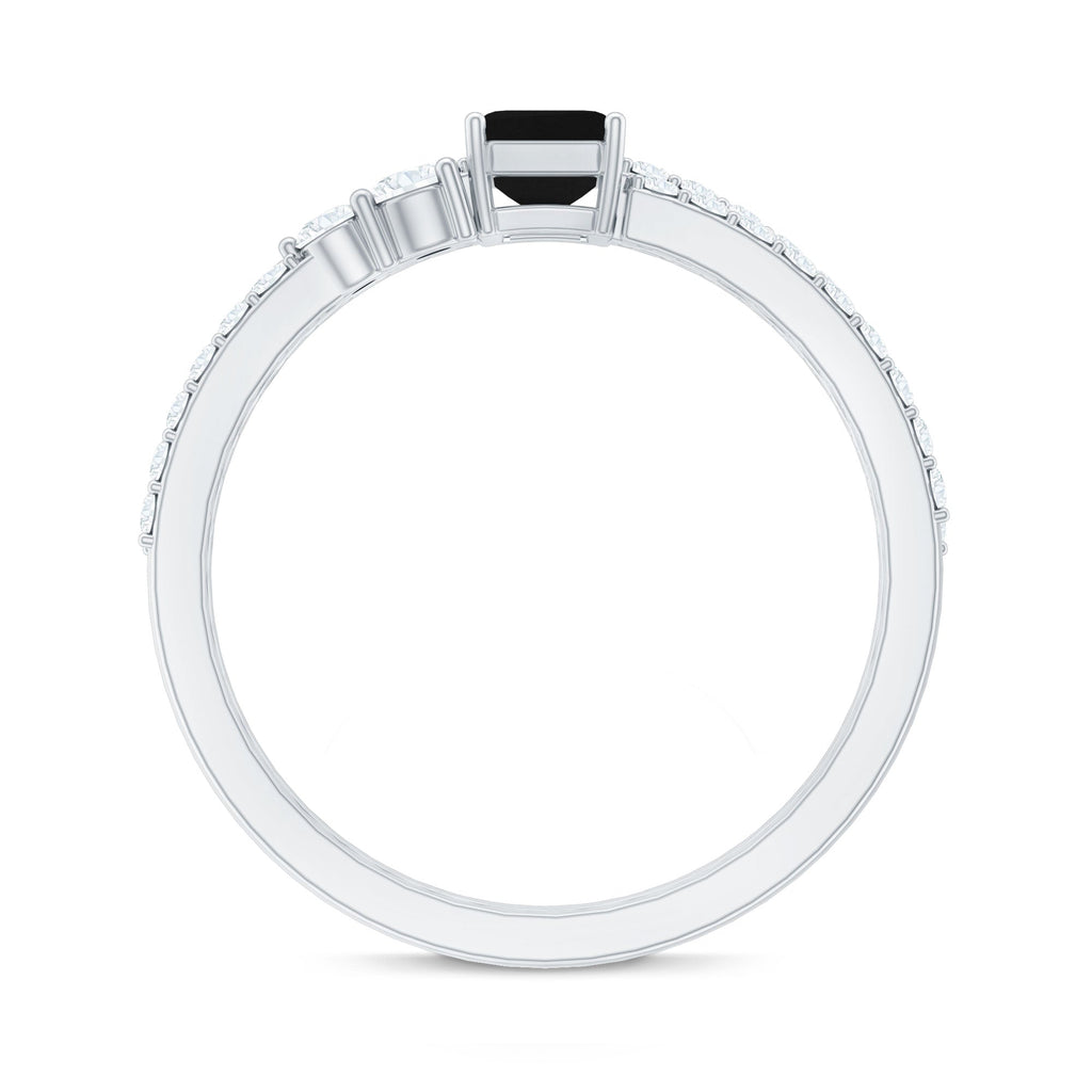 Emerald Cut Black Onyx and Diamond Bridal Ring Set