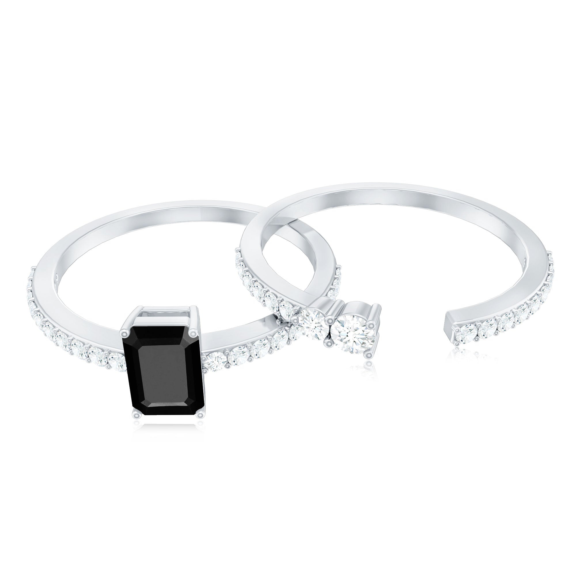Emerald Cut Black Onyx and Diamond Bridal Ring Set