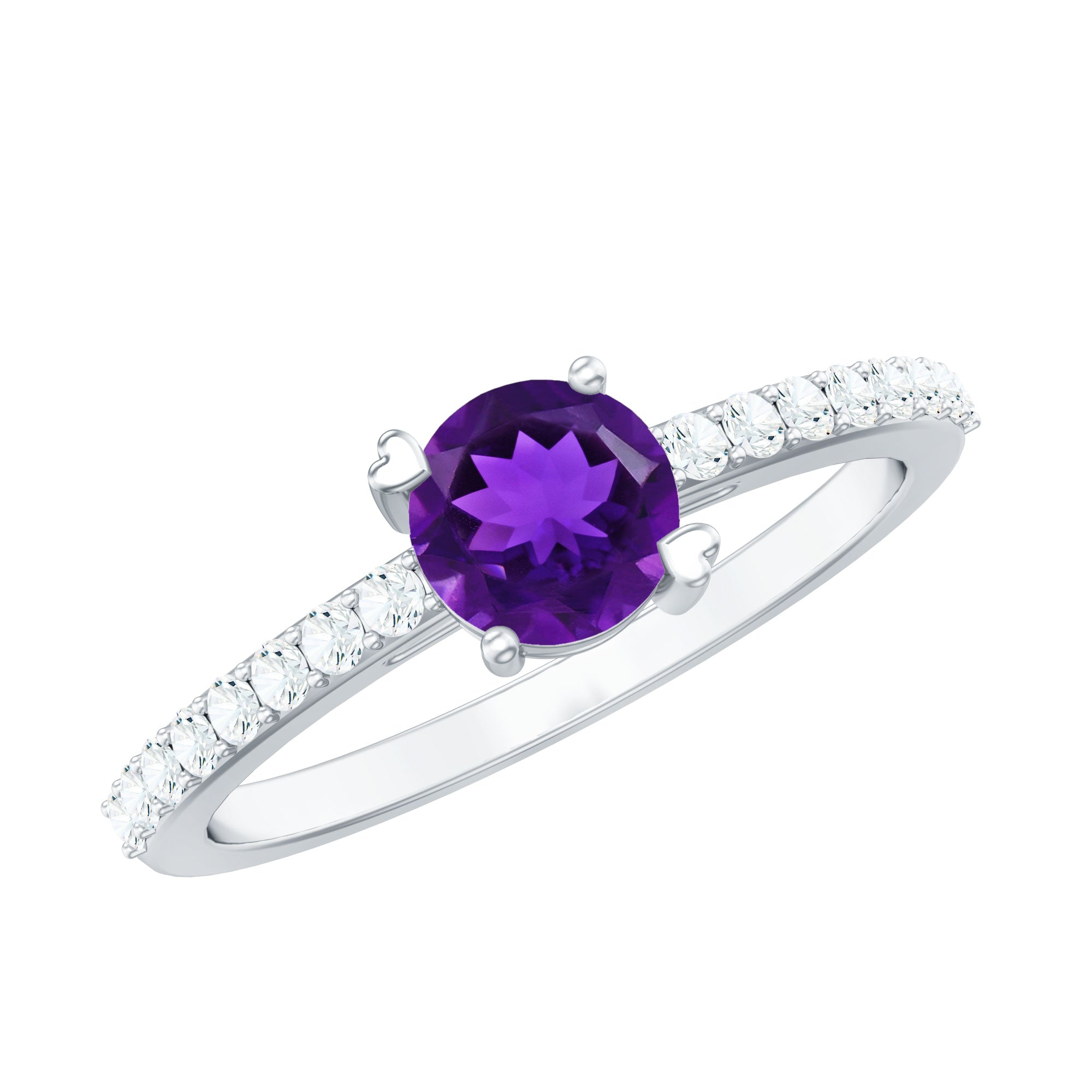 Genuine Amethyst Promise Ring with Diamond for Women