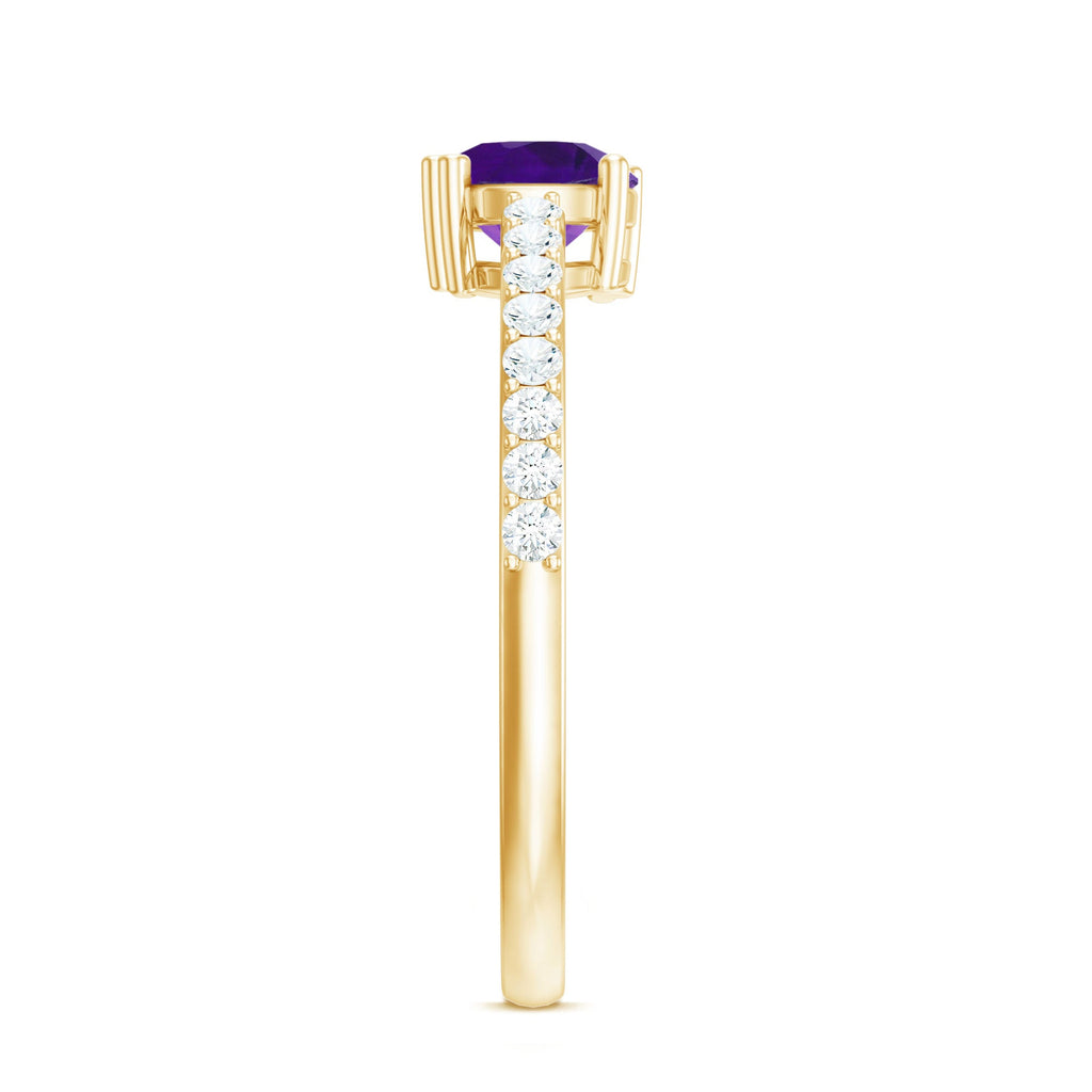 Genuine Amethyst Promise Ring with Diamond for Women