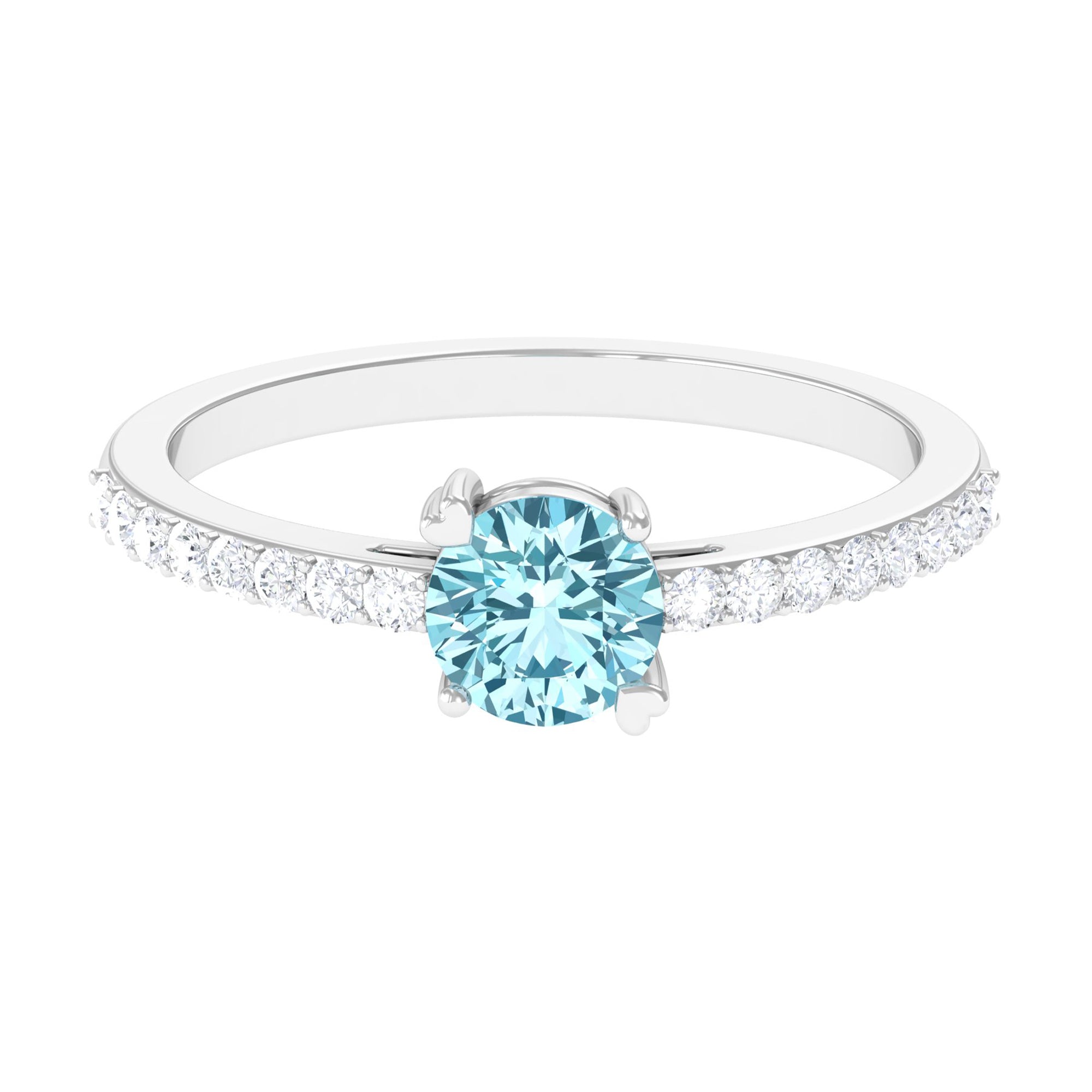 Designer Set Aquamarine Solitaire Engagement Ring with Diamond