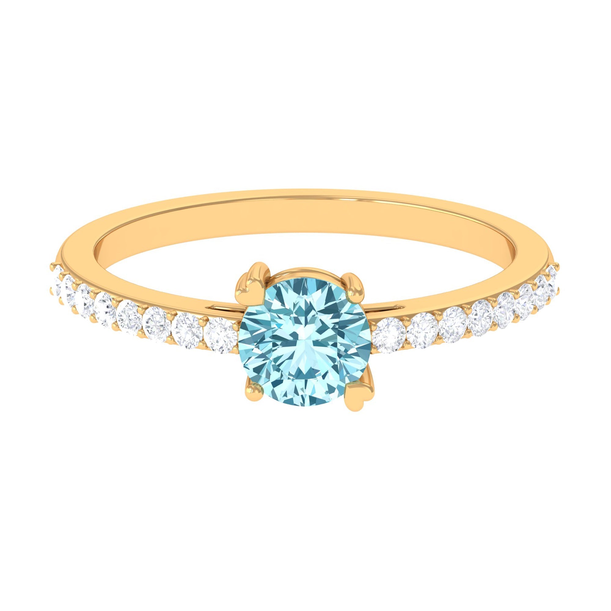 Designer Set Aquamarine Solitaire Engagement Ring with Diamond