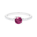 0.4 Carat Real Pink Tourmaline Solitaire Promise Ring with Diamond Side Stones