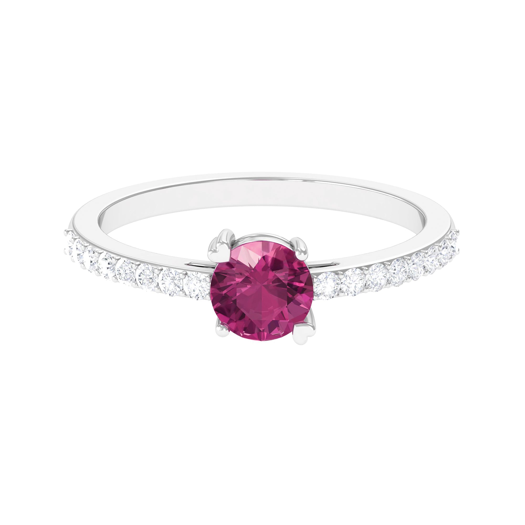 0.4 Carat Real Pink Tourmaline Solitaire Promise Ring with Diamond Side Stones
