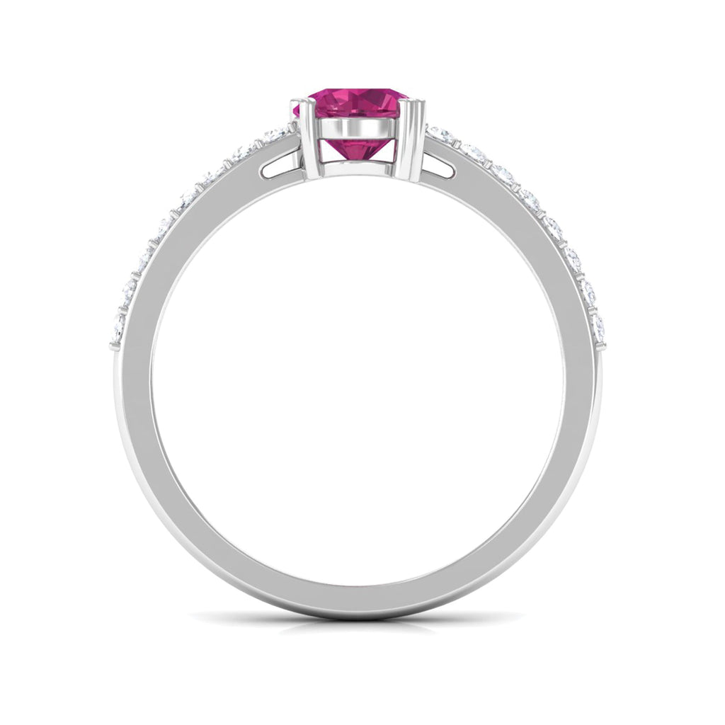 0.4 Carat Real Pink Tourmaline Solitaire Promise Ring with Diamond Side Stones