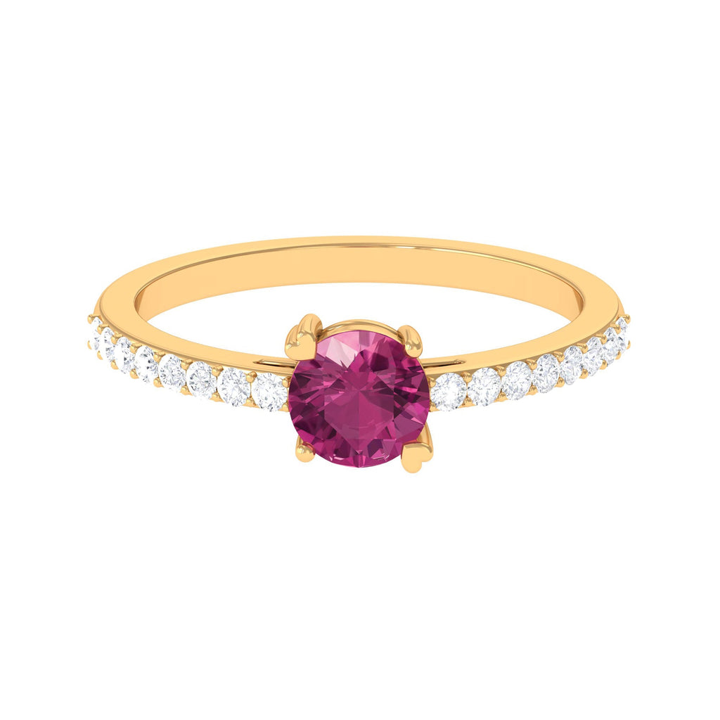 0.4 Carat Real Pink Tourmaline Solitaire Promise Ring with Diamond Side Stones