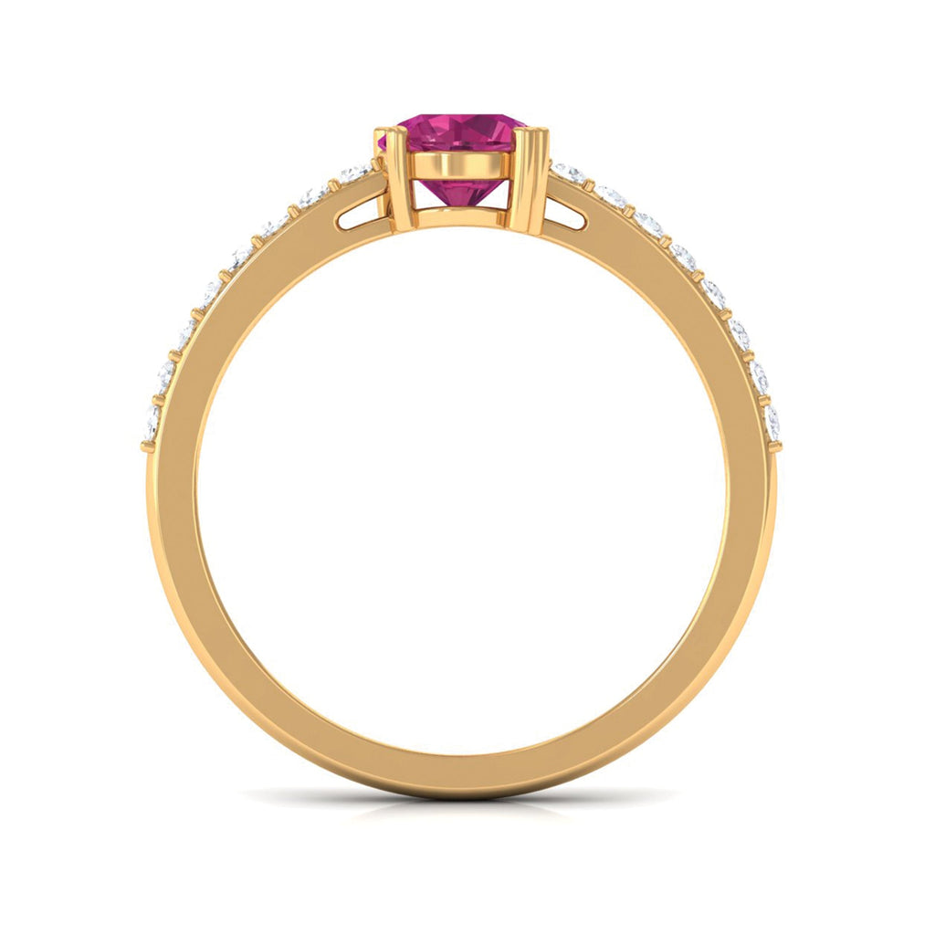 0.4 Carat Real Pink Tourmaline Solitaire Promise Ring with Diamond Side Stones