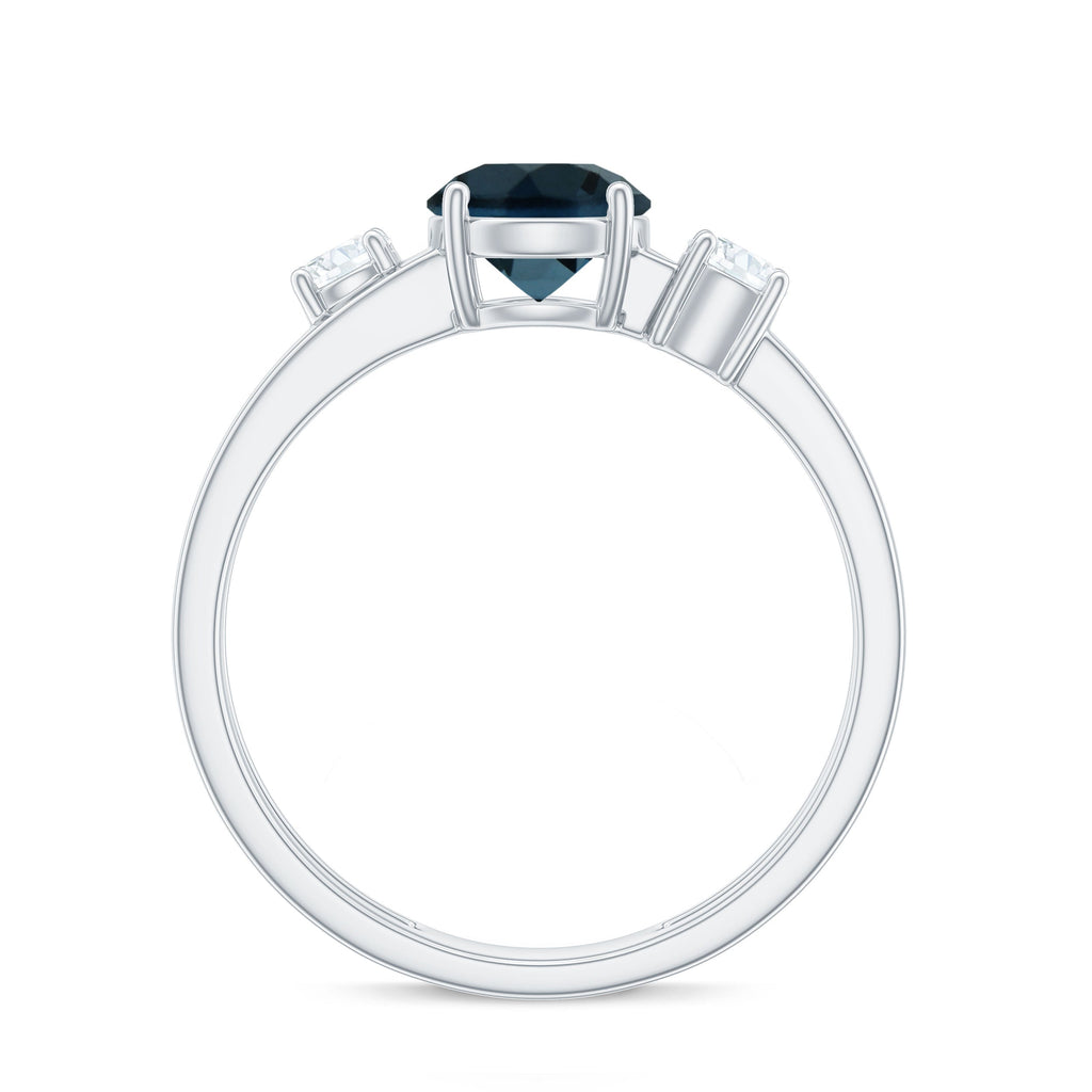 1.3 Carat Round London Blue Topaz Double Band Engagement Ring with Diamond