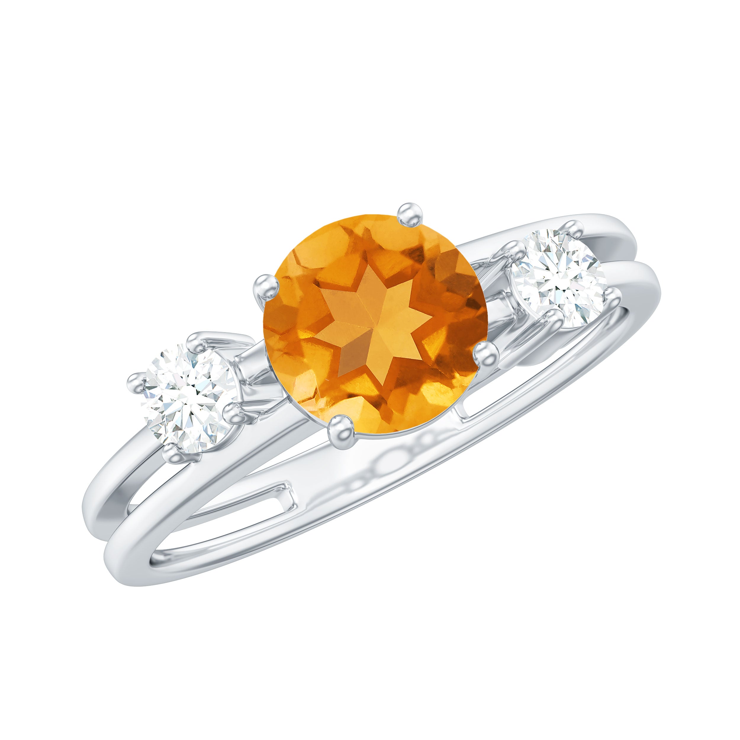 Real Citrine Diamond Double Band Engagement Ring