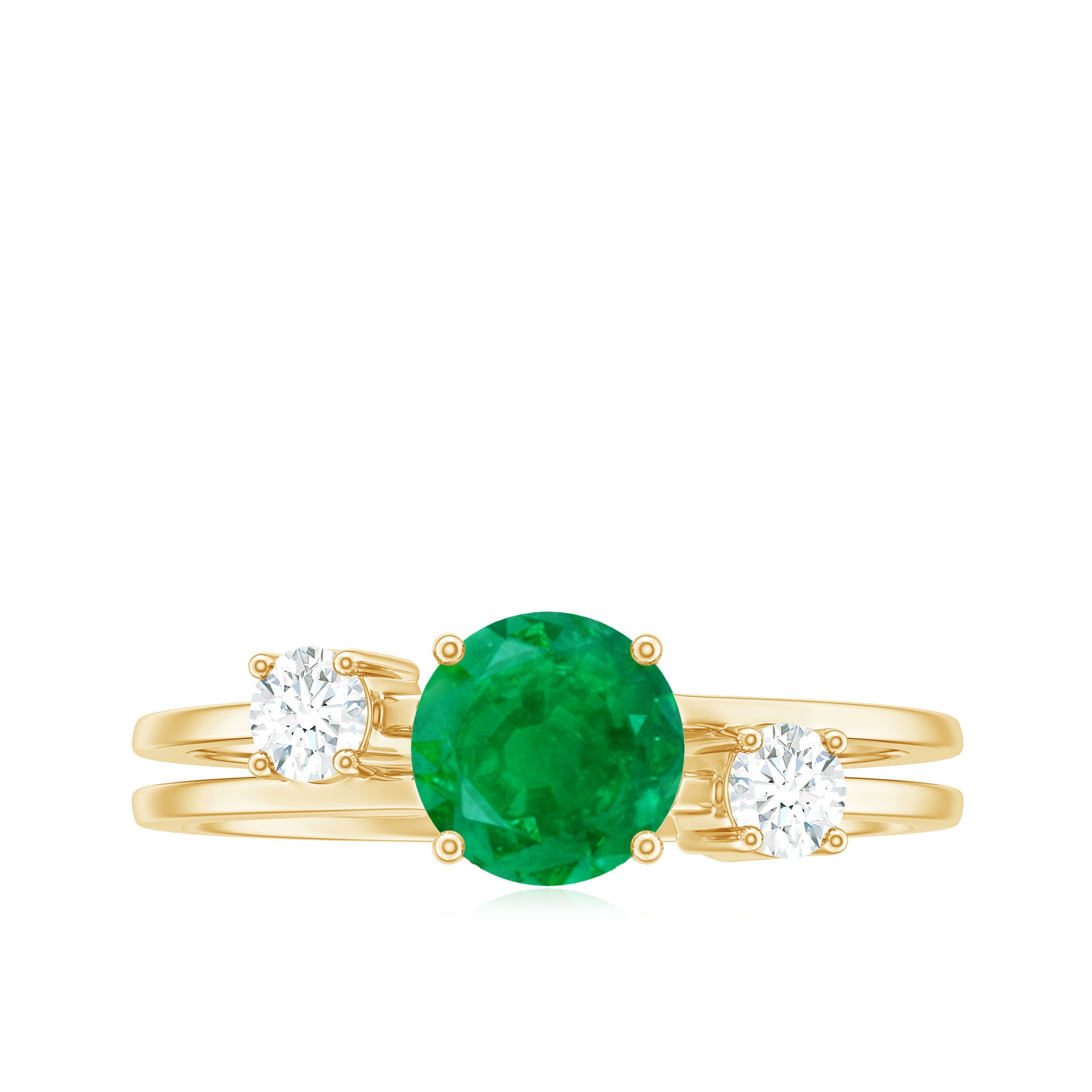 Natural Emerald Diamond Three Stone Engagement Ring