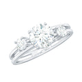 0.9 Carat Brilliant Cut Moissanite 3 Stone Engagement Ring with Double Band