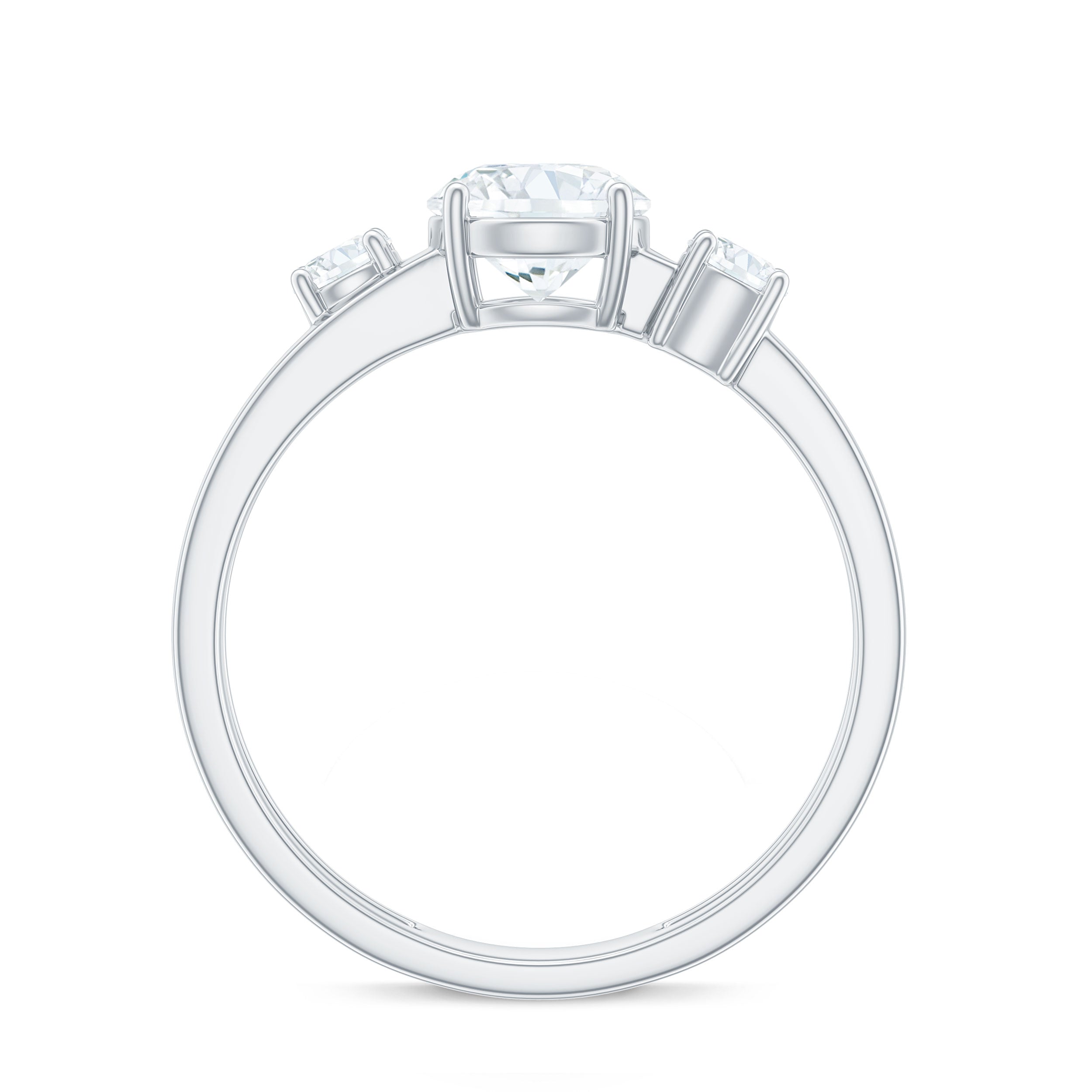 0.9 Carat Brilliant Cut Moissanite 3 Stone Engagement Ring with Double Band