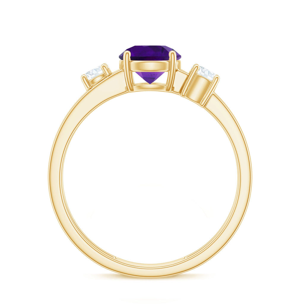 Natural 1.2 Carat Amethyst Double Band Engagement Ring with Diamond