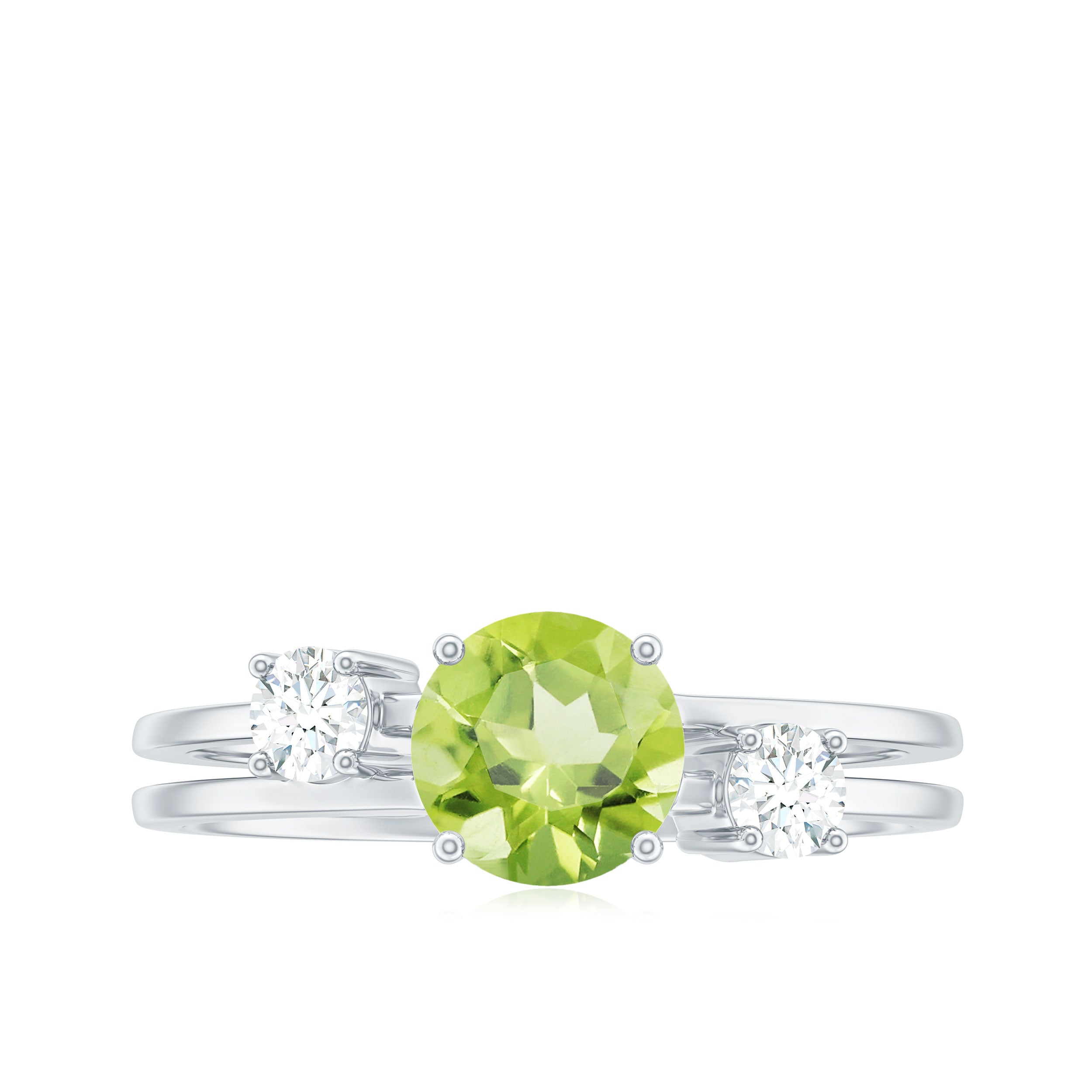2 Carat Peridot Double Band Engagement Ring with Diamond