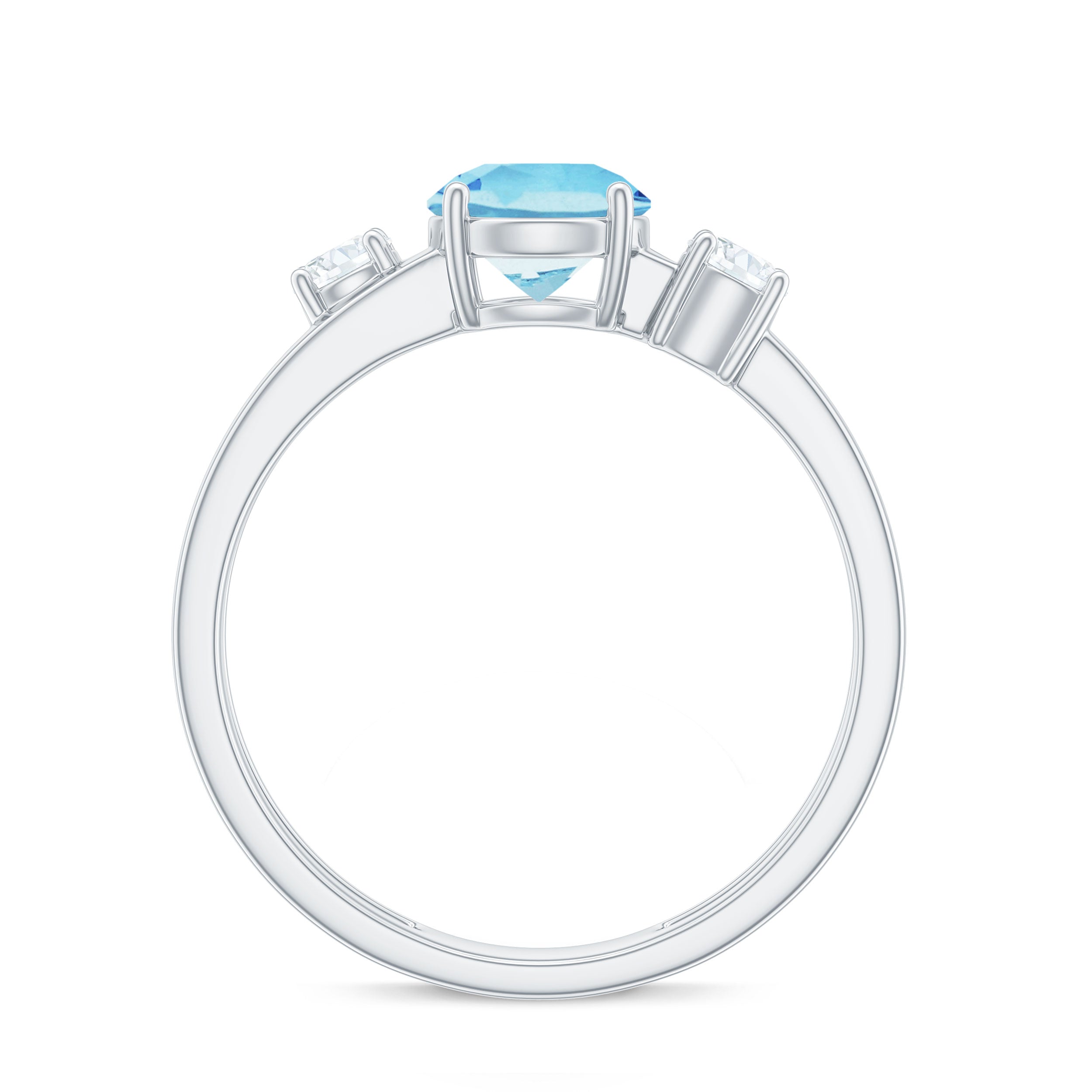 0.8 Carat Aquamarine and Diamond 3 Stone Engagement Ring with Double Band Shank