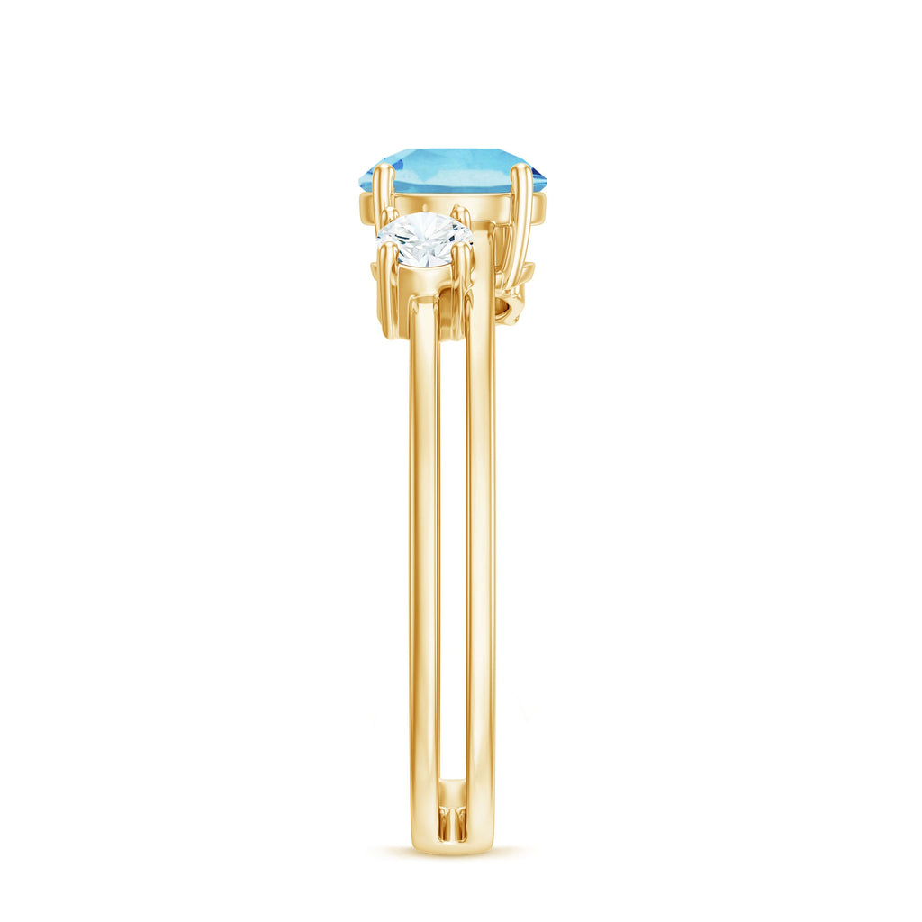 0.8 Carat Aquamarine and Diamond 3 Stone Engagement Ring with Double Band Shank