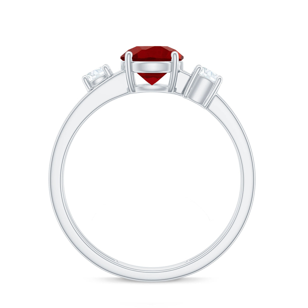 Certified 1.3 Carat Lab Grown Ruby Double Band Engagement Ring with Diamond