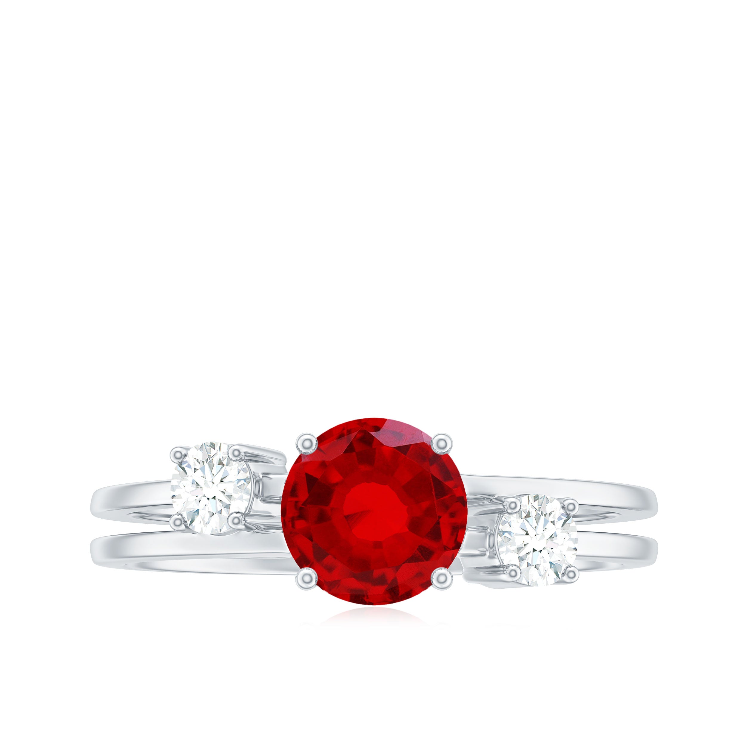 Certified 1.3 Carat Lab Grown Ruby Double Band Engagement Ring with Diamond