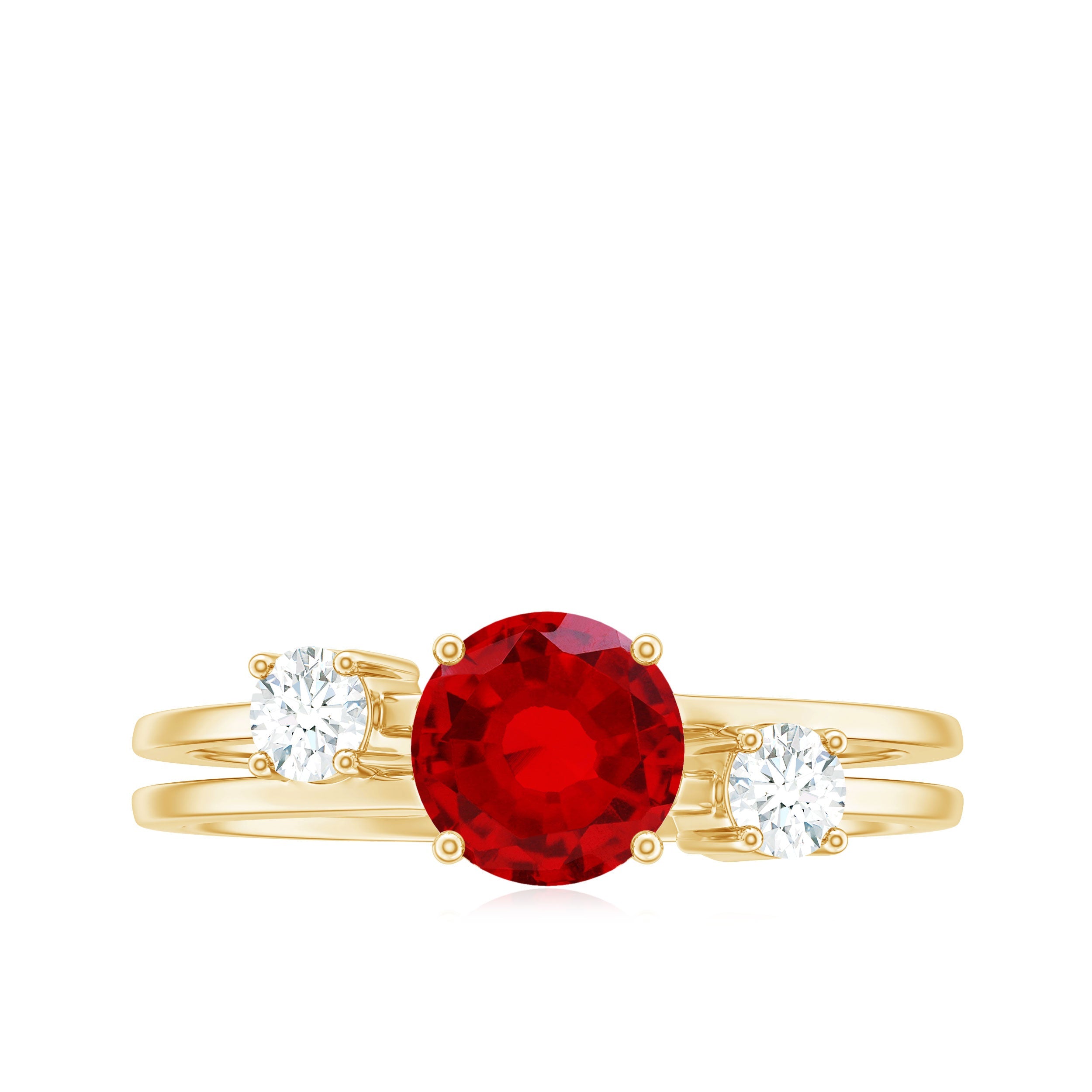 Certified 1.3 Carat Lab Grown Ruby Double Band Engagement Ring with Diamond