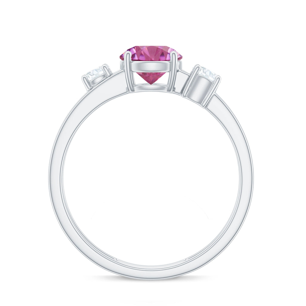 1.2 Carat Genuine Pink Tourmaline Solitaire Double Band Ring with Diamond
