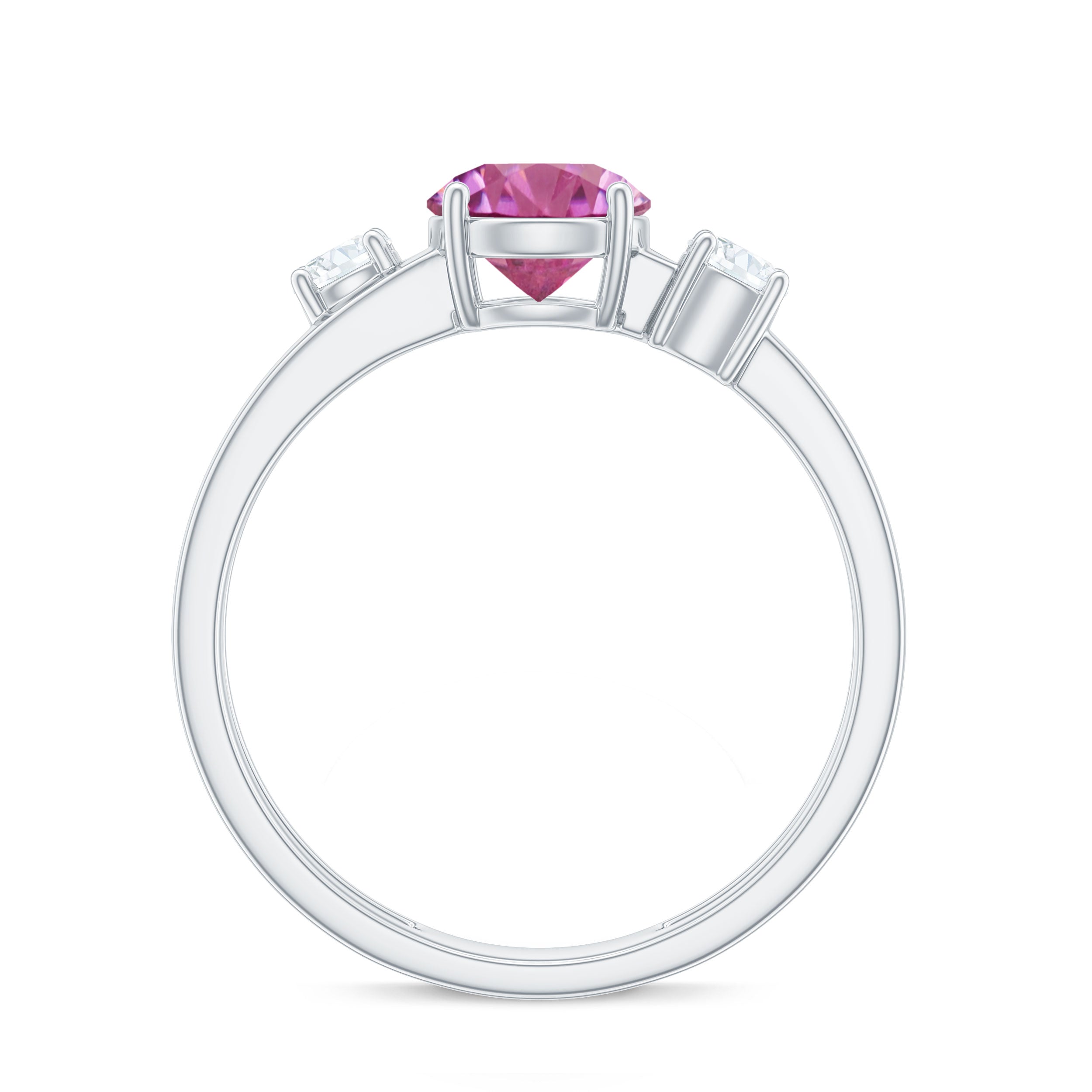 1.2 Carat Genuine Pink Tourmaline Solitaire Double Band Ring with Diamond