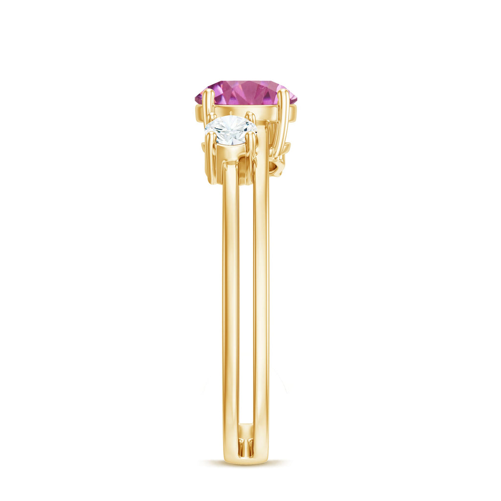 1.2 Carat Genuine Pink Tourmaline Solitaire Double Band Ring with Diamond