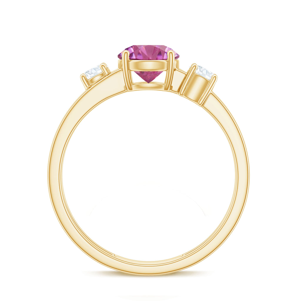 1.2 Carat Genuine Pink Tourmaline Solitaire Double Band Ring with Diamond