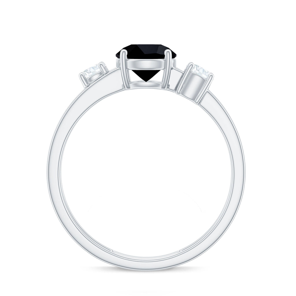 Natural Black Spinel Diamond Double Band Engagement Ring