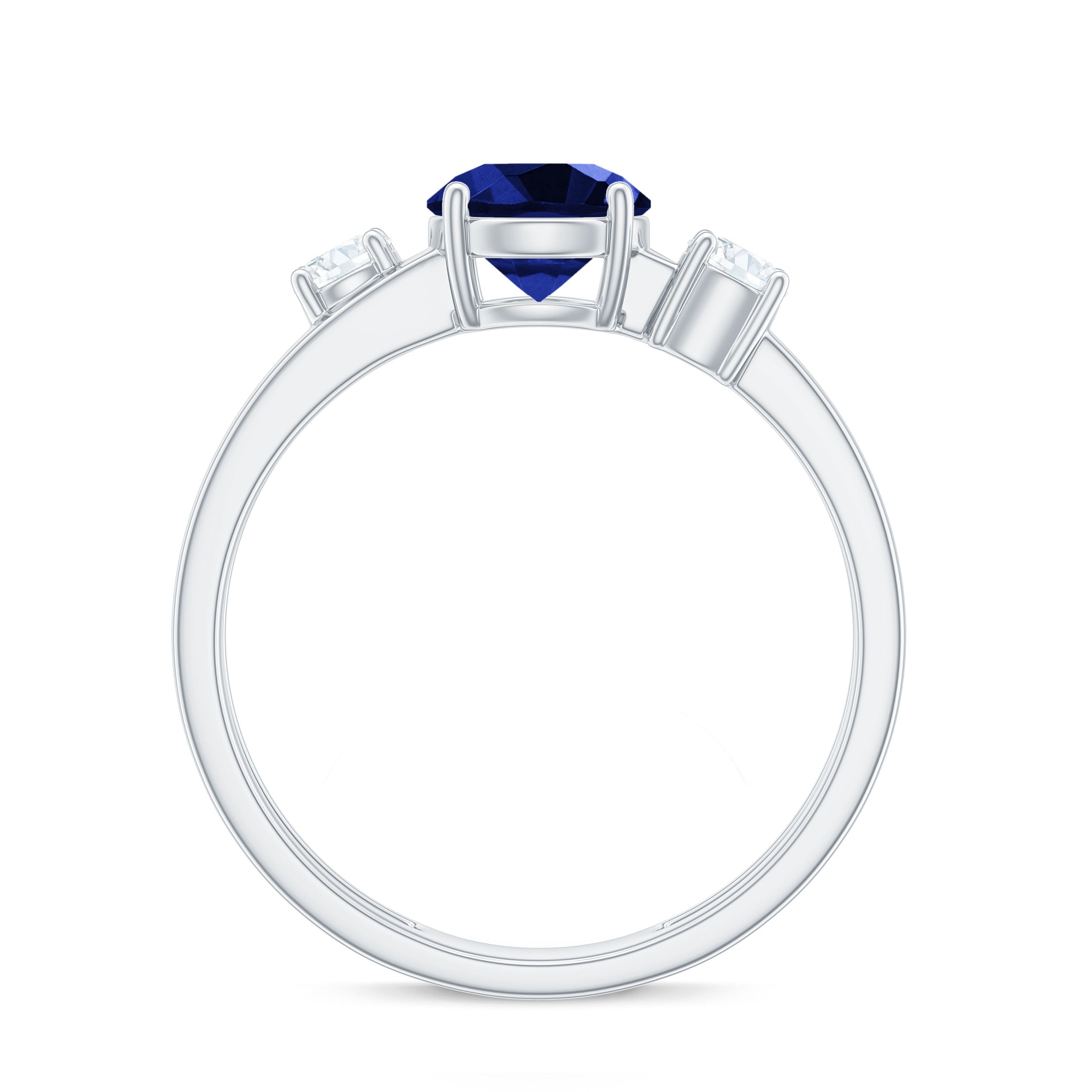 Certified 1 Carat Lab Grown Blue Sapphire Double Band Engagement Ring with Diamond