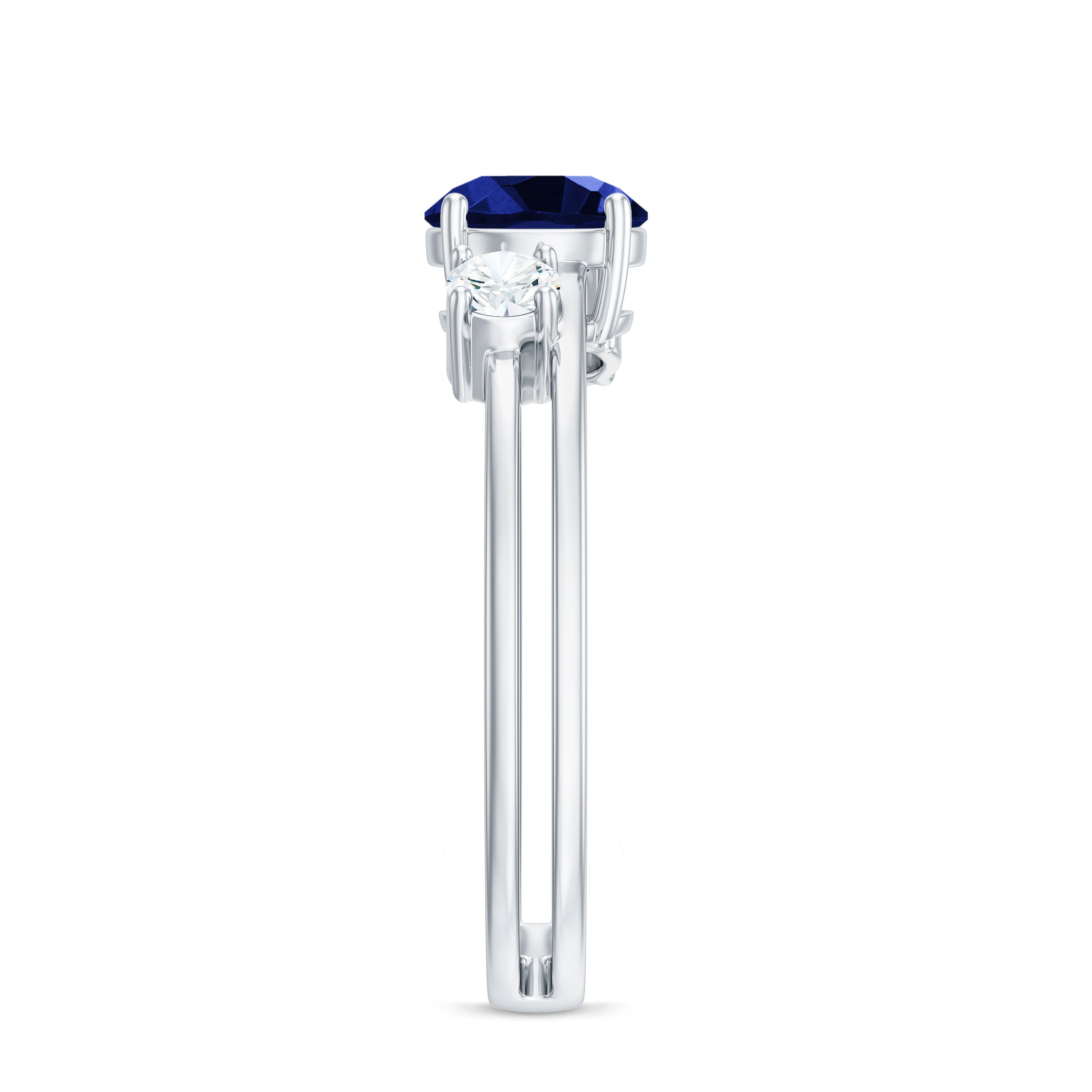 Certified 1 Carat Lab Grown Blue Sapphire Double Band Engagement Ring with Diamond