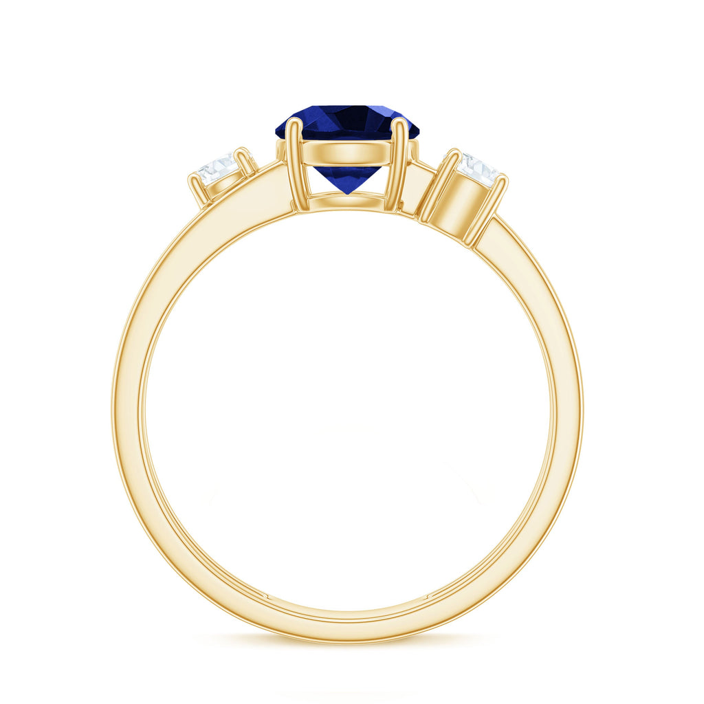 Certified 1 Carat Lab Grown Blue Sapphire Double Band Engagement Ring with Diamond